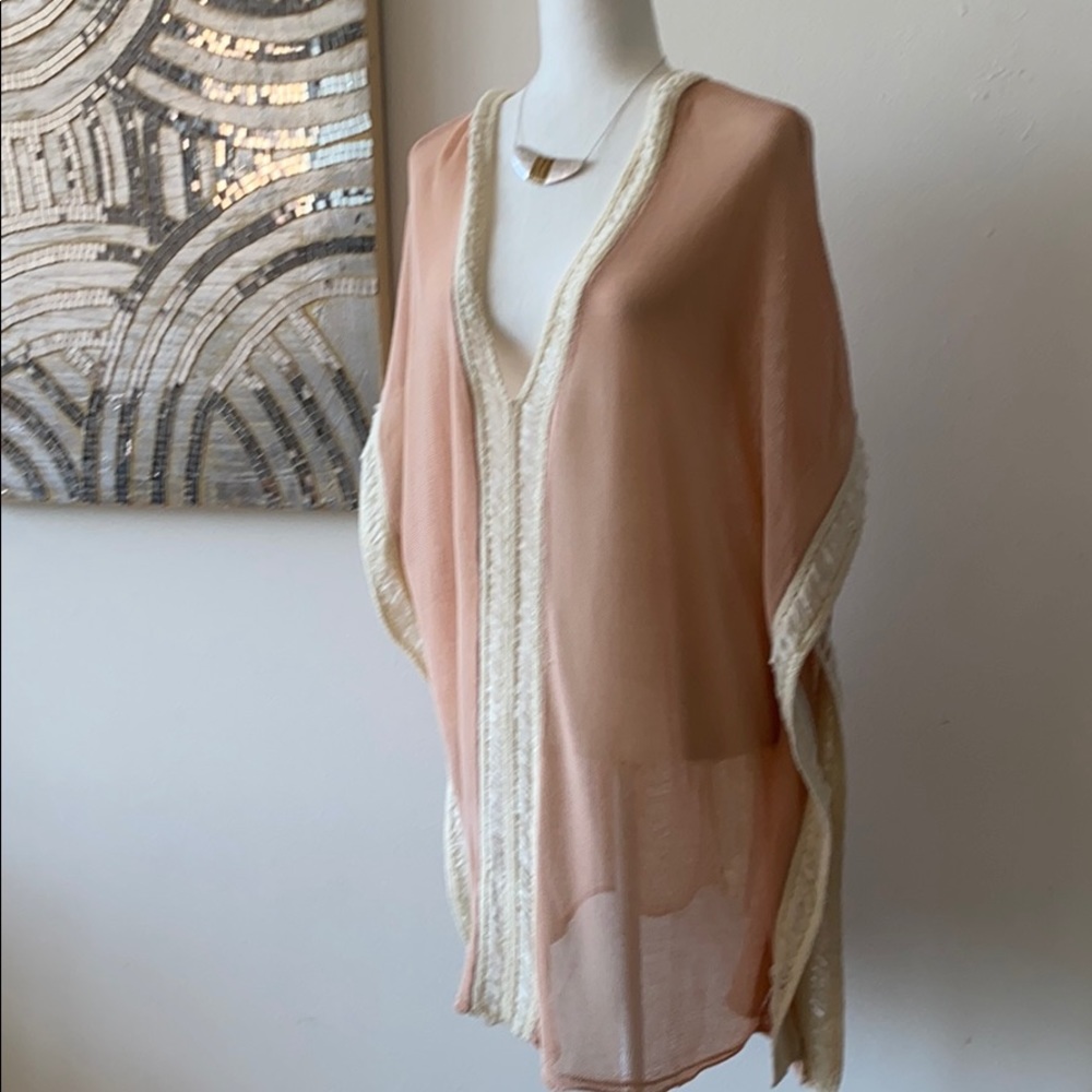 Zara - knit blush pink & white poncho shawl dress - Picture 2 of 7